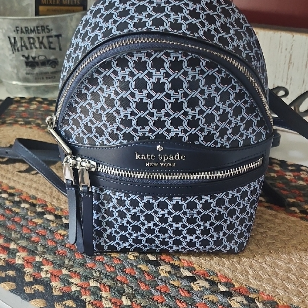 Kate Spade Navy and Black Patterned Backpack